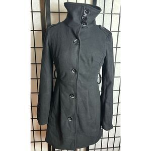 What’s Hot Black Wool Blend Button Up Coat